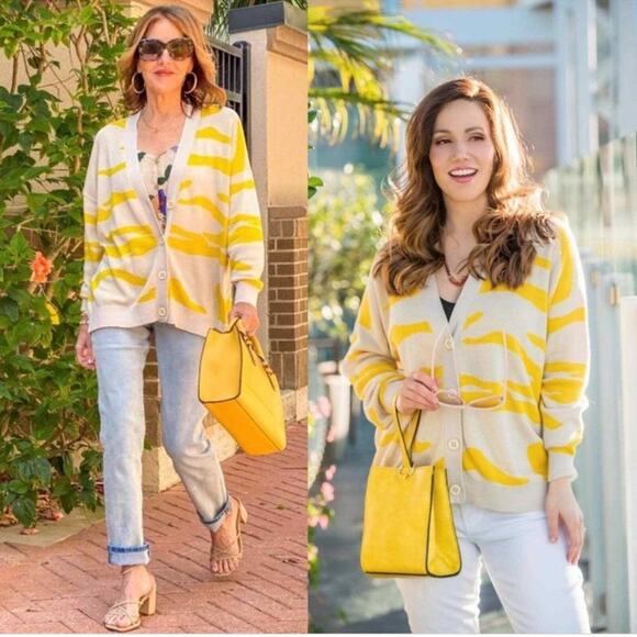 Cabi Roar Cardigan Tiger Stripe Oversized Button Front Cotton Blend Women's M - Picture 1 of 15